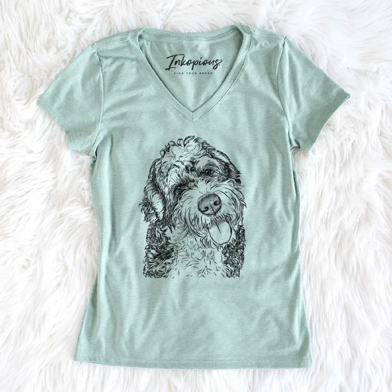 Bare Kaci the Bernedoodle - Women's V-neck Shirt-- Silk Blend Satin Velvet