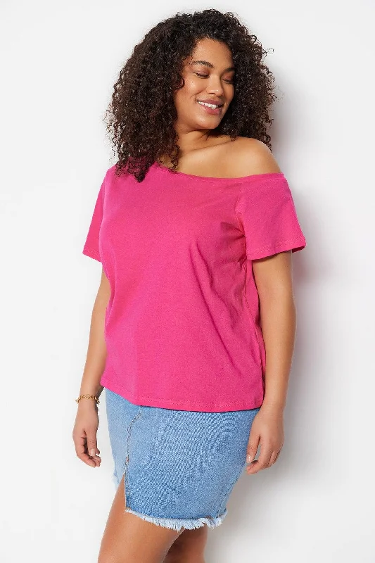 Fuchsia Knitted Off Shoulder Detailed Blouse TBBSS22AF0052 Double-Layered Blouse