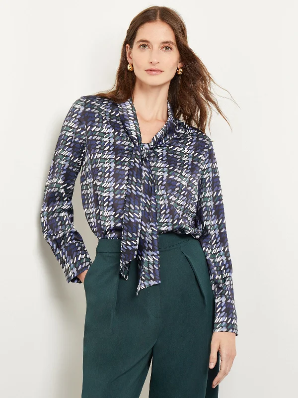 Tie Neck Crepe de Chine Printed Blouse Airy Cotton Blouse