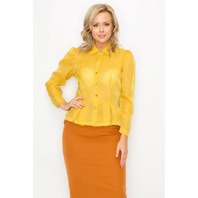 Organza Pleated Long Sleeve Blouse Boho Chic Blouse
