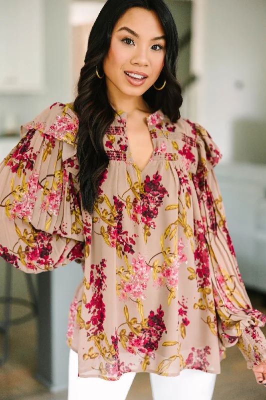Feeling Your Best Latte Brown Floral Blouse Wrap Front Blouse