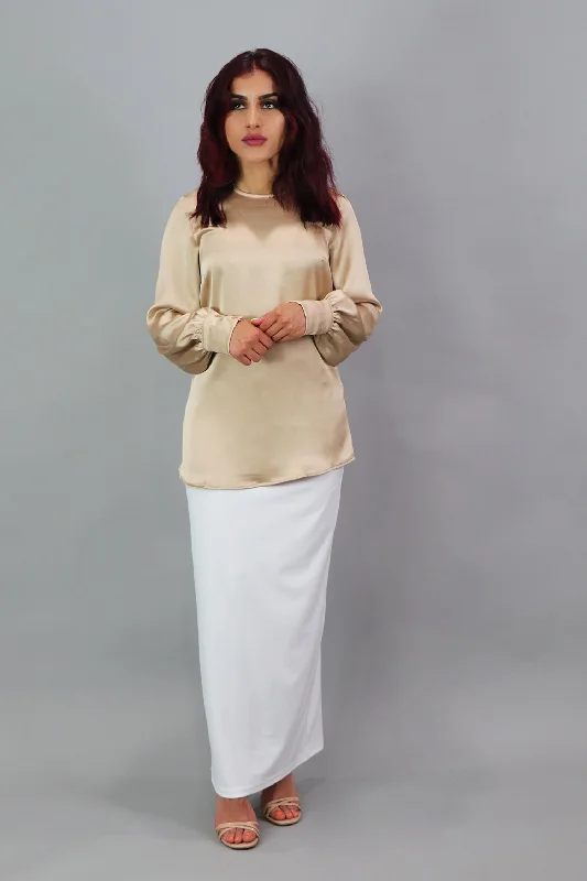 Lameera Satin Blouse - Champagne Chic Square Blouse