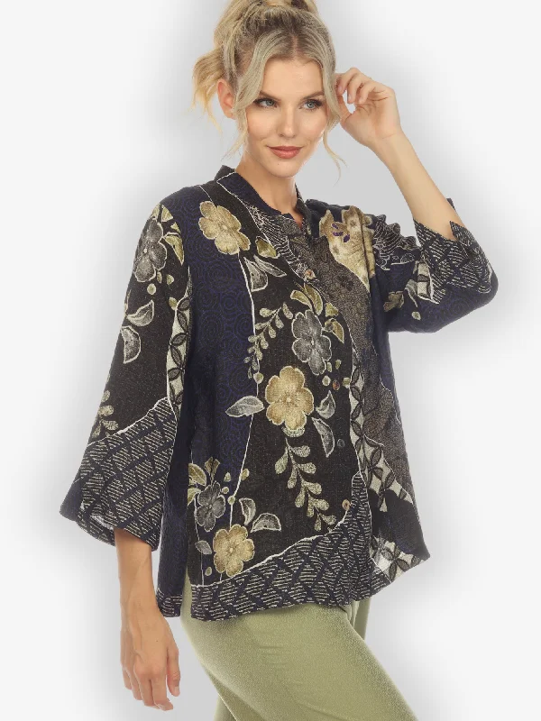 Japanese Kimono Silk Blouse Collared Satin Blouse