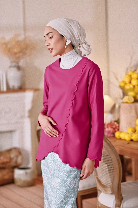 The Menuai Women Broderie Blouse - Fuchsia Casual Button Blouse