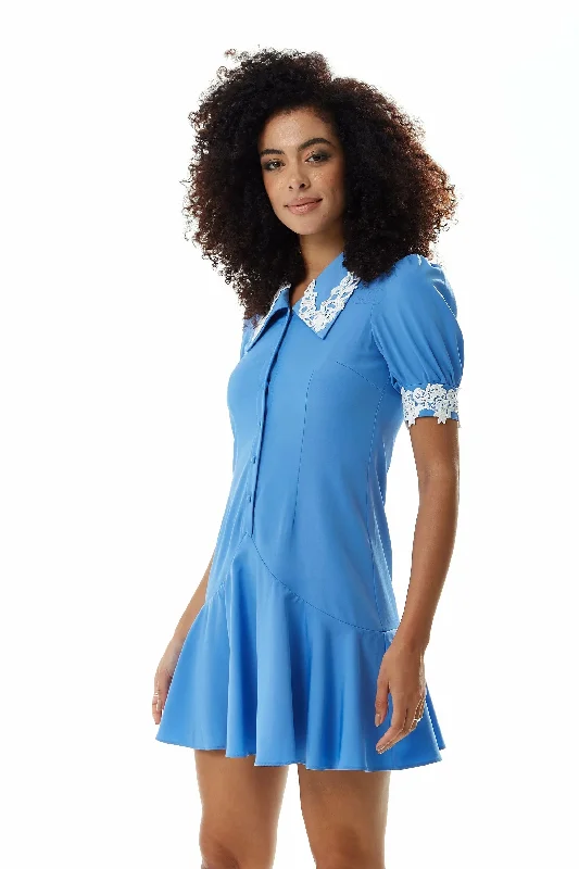 Liquorish Fitted Mini Dress With Lace On Collar Cozy Ruched Mini Dress