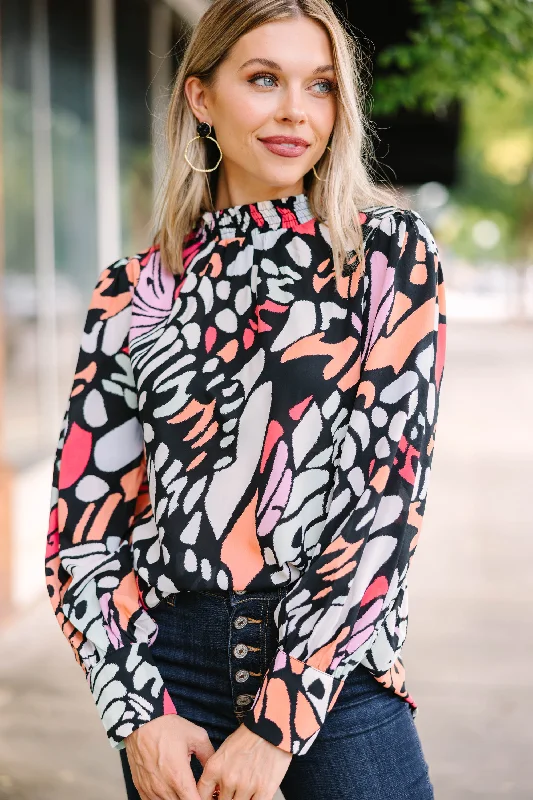 Fly High Black Abstract Blouse Backless Summer Blouse