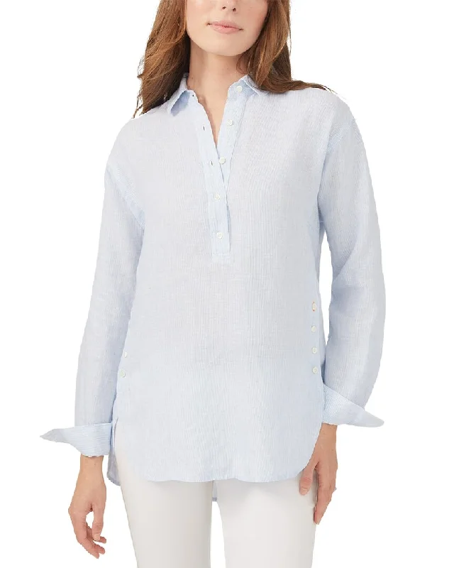 J.McLaughlin Stripe Fallon Linen Blouse Boho Chic Blouse