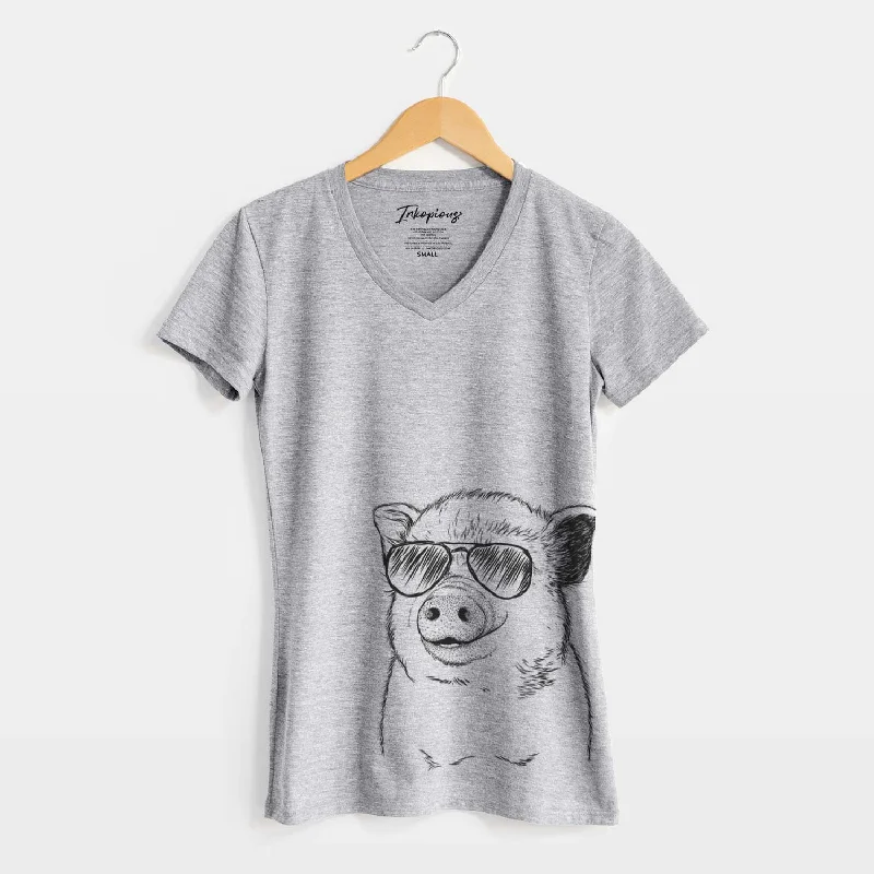 Aviator Kevin the Spotted Pig - Women's V-neck Shirt-- Mesh Fabric Canvas Fabric Denim Fabric