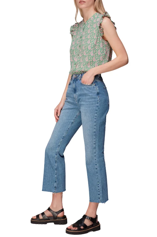 Cut Out Leaf Frill Blouse Mandarin Collar Blouse