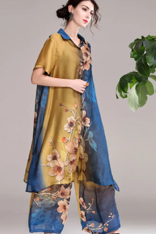 SHORT SLEEVE LOOSE BLOUSE AND WIDE LEG PANTS TWO-PIECE SET Sleeveless Chiffon Blouse