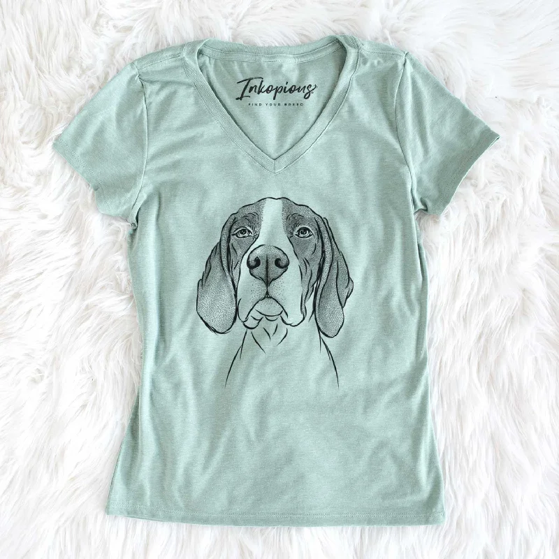 Bare Liam the English Pointer - Women's V-neck Shirt-- Polka Dot Checkered Tartan