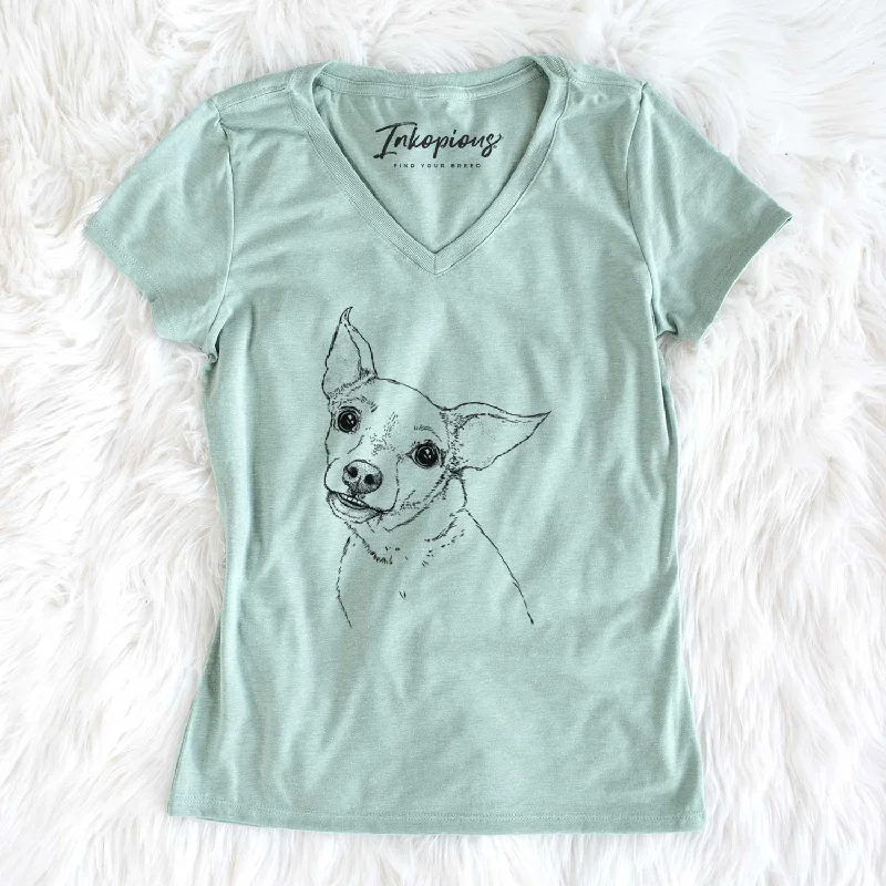 Bare Lola the Chiweenie - Women's V-neck Shirt-- Oversized T-Shirt Spandex breathable