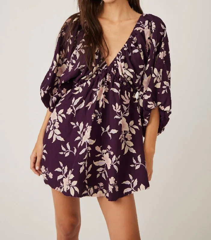 Portia Printed Mini Dress In Black Cherry Combo Trendy Tie-Dye Mini Dress