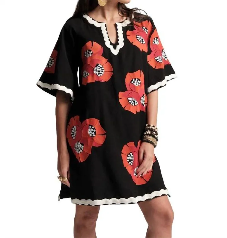 Charming Caftan Mini Dress In Black Multi Stylish Button-Down Mini Dress