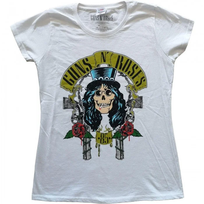 Guns N Roses Womens/Ladies Slash ´85 Cotton T-Shirt -- Basic T-Shirt Crew Neck Short Sleeve