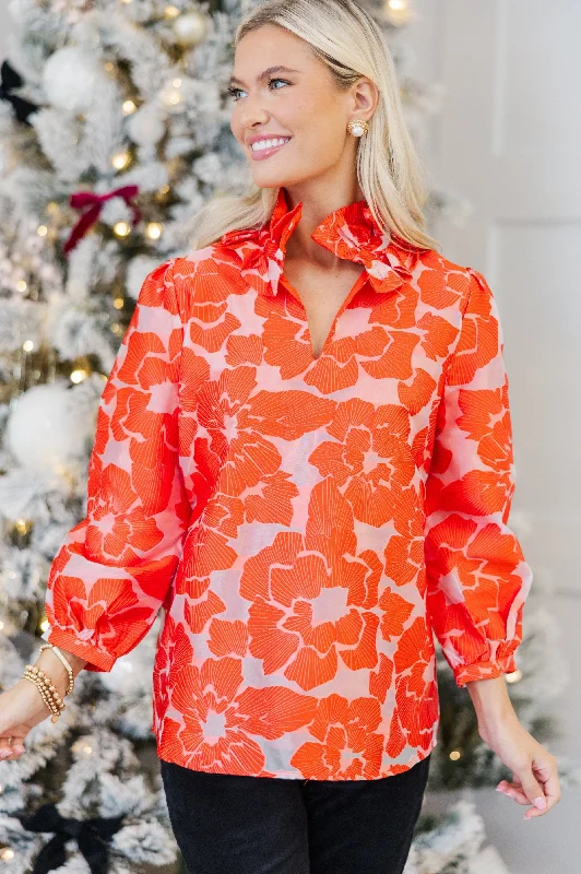 Travel Well Red Floral Brocade Blouse Floral Chiffon Blouse
