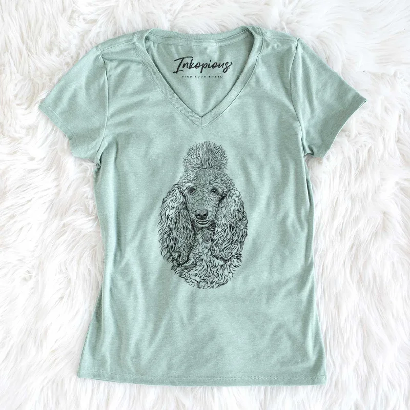Bare Kenna the Standard Poodle - Women's V-neck Shirt-- Notch Collar Peter Pan Collar Cowl Neck