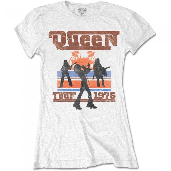 Queen Womens/Ladies 1976 Tour Silhouette T-Shirt-- Mesh Canvas Denim