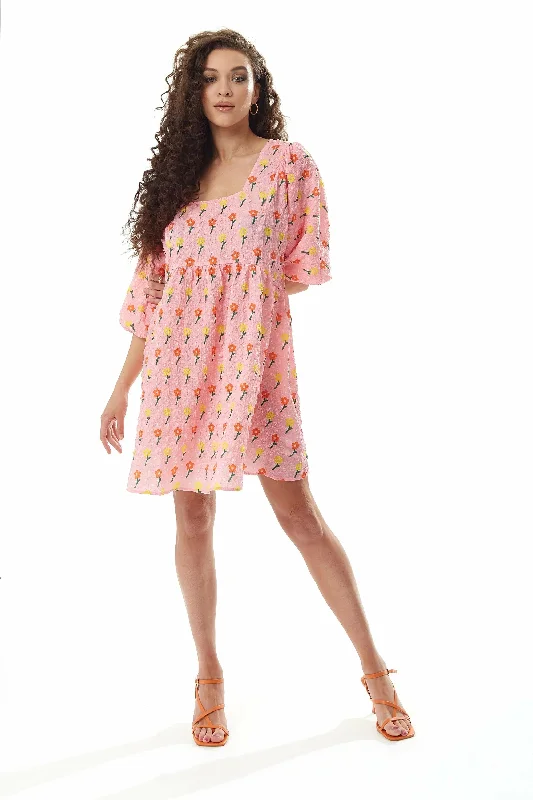 Liquorish Pink Floral Smock Mini Dress Stylish Summer Mini Dress