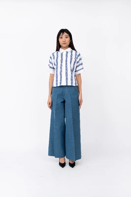 Lace Shell Shirt-- Mesh Canvas Denim