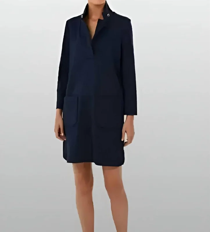 Simone 3/4 Long Sleeve Shift Mini Dress In Black Fashionable Mini Dress with Pockets