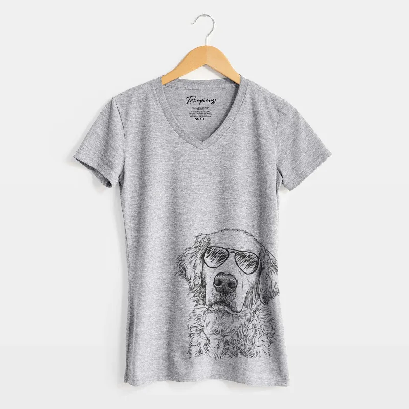 Aviator Loganator the Golden Retriever - Women's V-neck Shirt-- Boxy Fit Fitted Loose