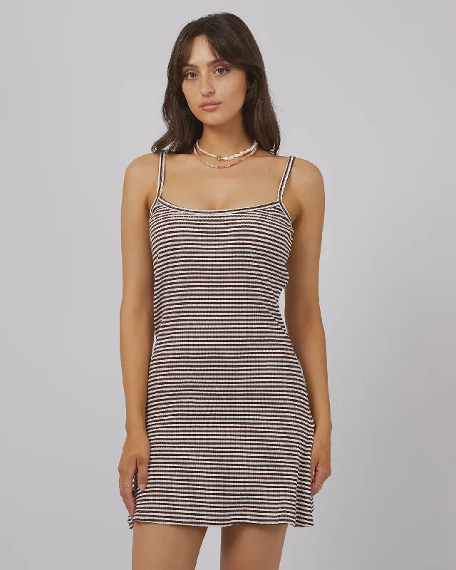 All About Eve Rib Stripe Mini Dress Brown Elegant Tulle Mini Dress