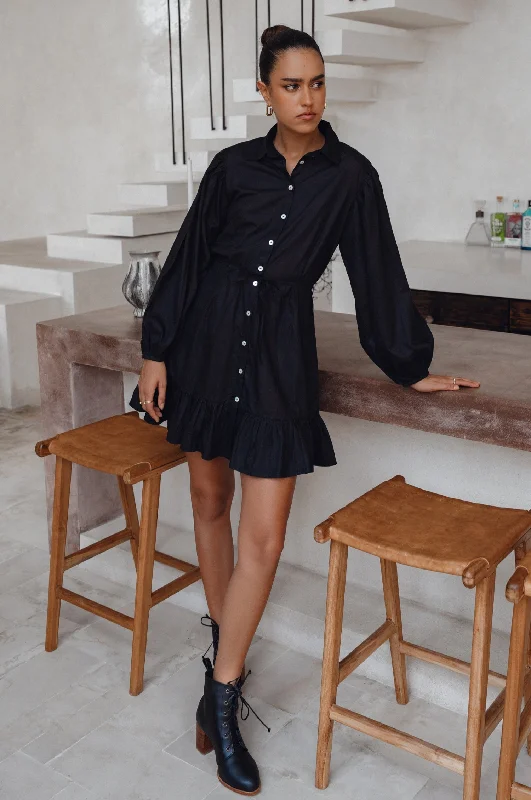 Malina Button Down Cotton Mini Dress by ELF Cozy Ruched Mini Dress