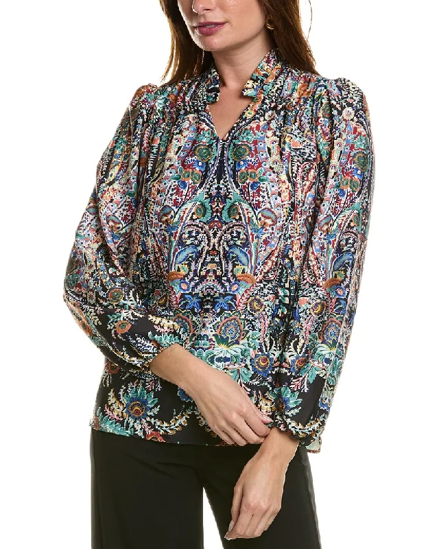 T Tahari Ruffle Blouse Lightweight Linen Blouse