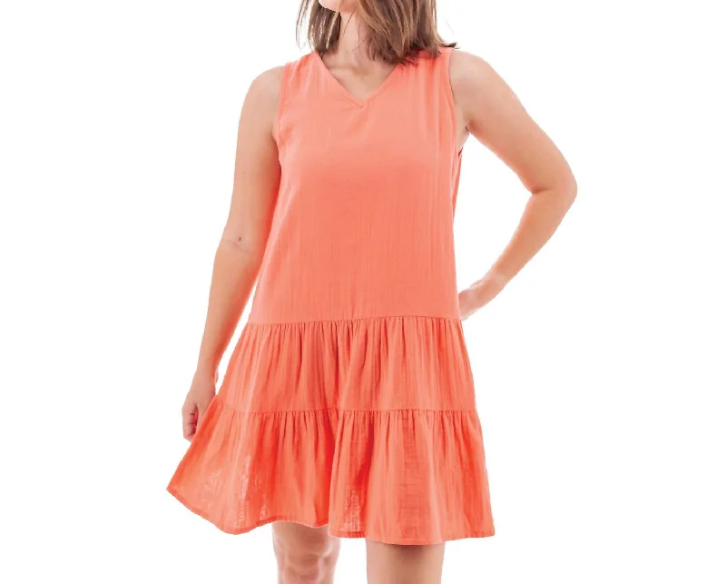 Kelford Mini Dress In Coral Elegant Mini Dress with Ruffles
