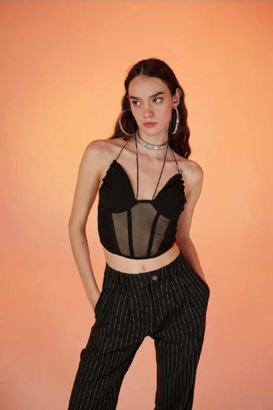 Thread Tied Tulle Sasha Blouse Black Vintage Polka Blouse