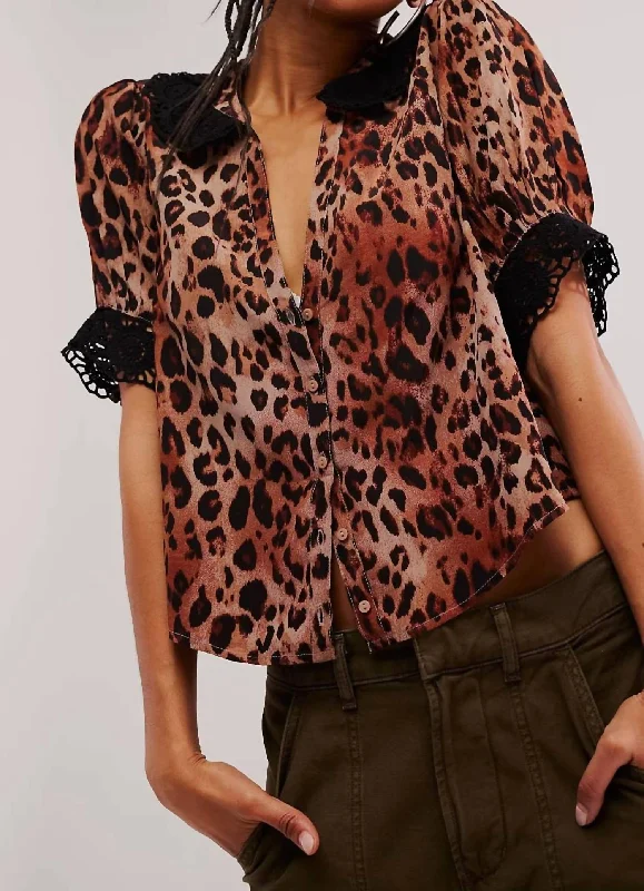My Love Printed Blouse In Leopard Combo Gathered Detail Blouse
