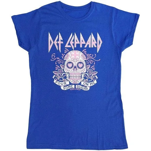 Def Leppard Womens/Ladies Pour Some Sugar On Me Skull Cotton T-Shirt-- Satin Blend Silk Blend Wool Blend