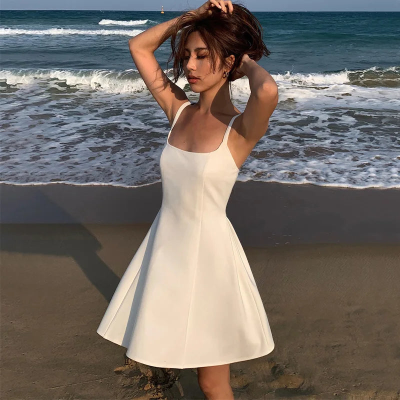 Advbridge Women Scoop Neck Tie Back Cami Mini Dress Chic Sleeveless Mini Dress
