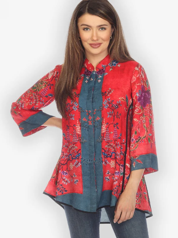 Queenly Radiant Charm Red Blouse Feminine Pastel Blouse