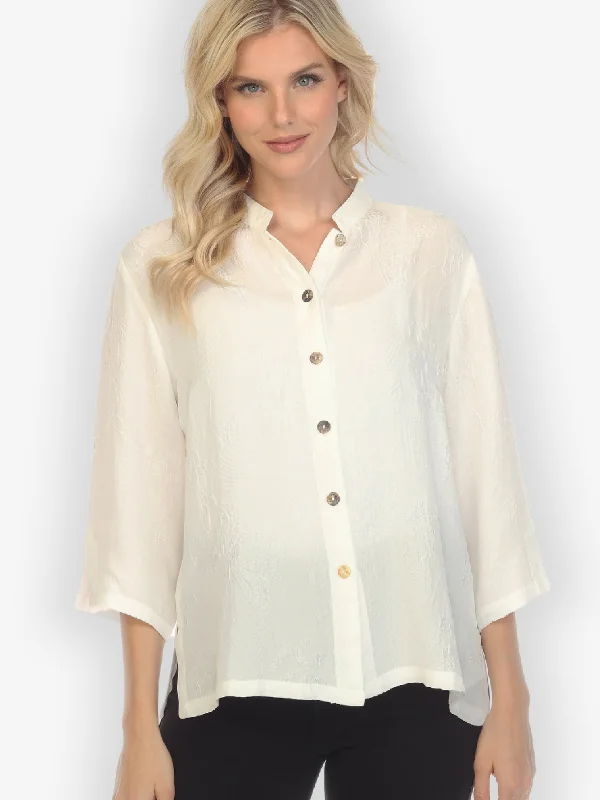 Solid White Silk Blouse Subtle Shimmer Blouse