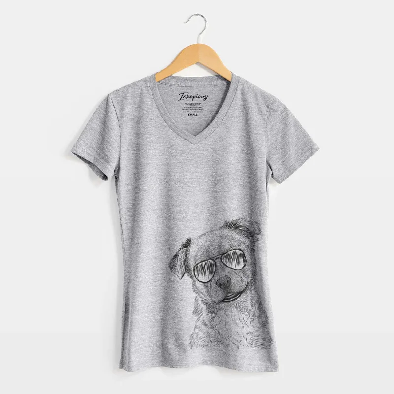 Aviator Loki Bear the Australian Cattle Dog Mix - Women's V-neck Shirt-- Thin T-Shirt Open Front Quick Dry