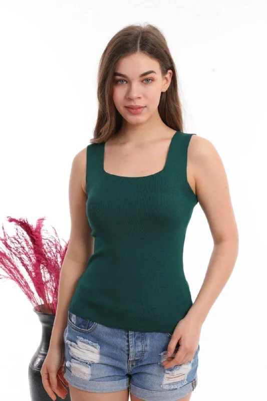 Women's Emerald Square Collar Strap Knitwear Blouse Athlete Lightweight Tunic Blouse