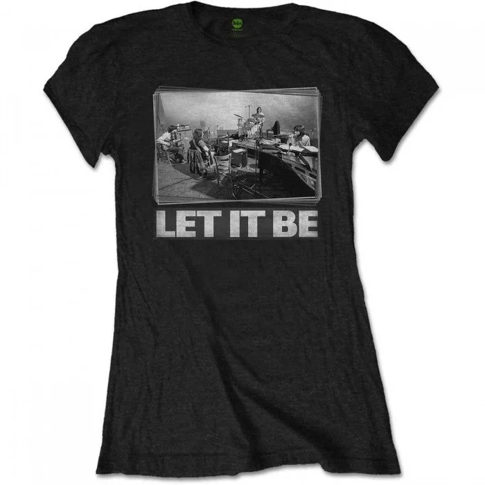 The Beatles Womens/Ladies Let It Be Studio T-Shirt-- Beaded Sequined Faux Fur