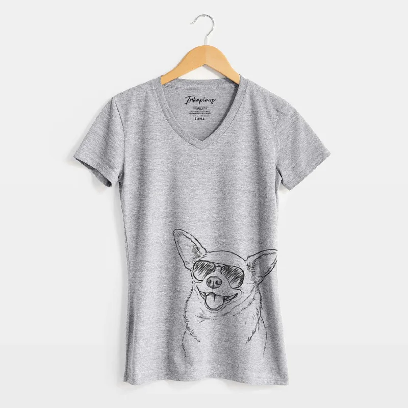 Aviator Maddison Pearl the Chihuahua - Women's V-neck Shirt-- Handmade Hand-knitted Hand-woven