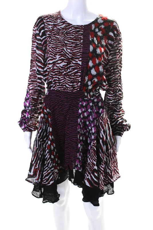 Just Cavalli Women's Long Sleeves Fit Flare Multicolor Mini Dress Trendy A-Line Mini Dress