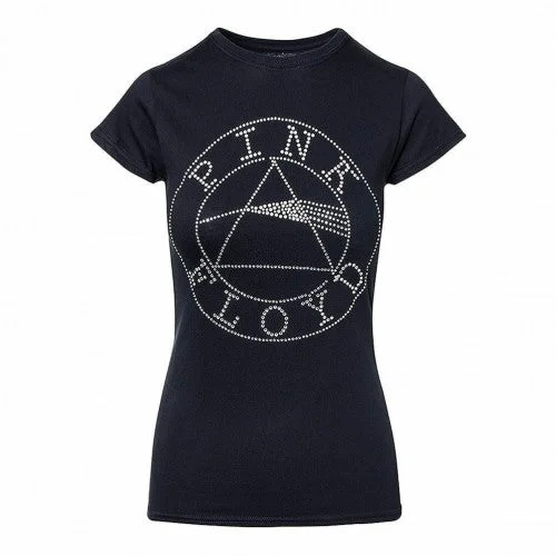 Pink Floyd Womens/Ladies Diamante Circle Logo T-Shirt-- Graphic T-Shirt Round Neck Polyester