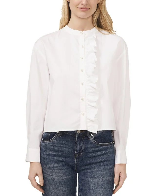 Cece Cropped Button Down Blouse Soft Satin Blouse