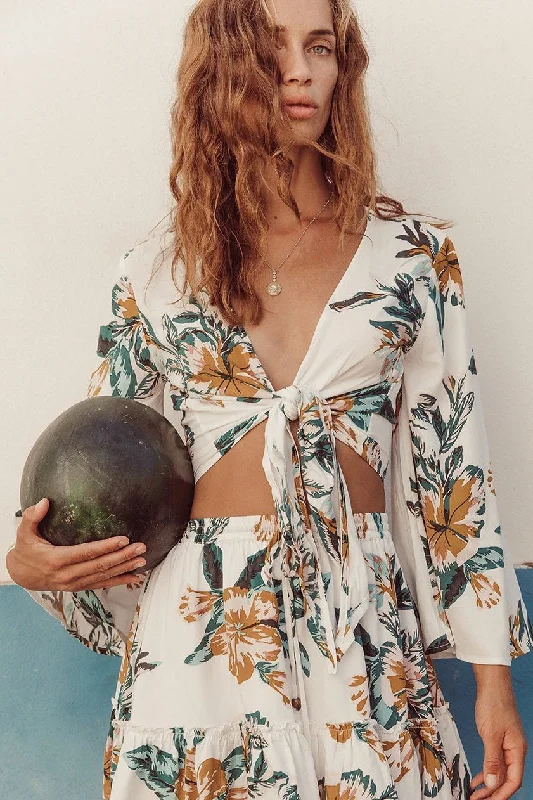 Le Salty WOMENS EDEN  TIE BLOUSE - PAPAYA Playful Puff Blouse