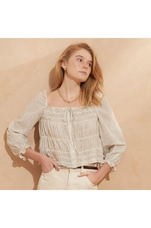 Button Detailed Blouse Drape Neck Blouse