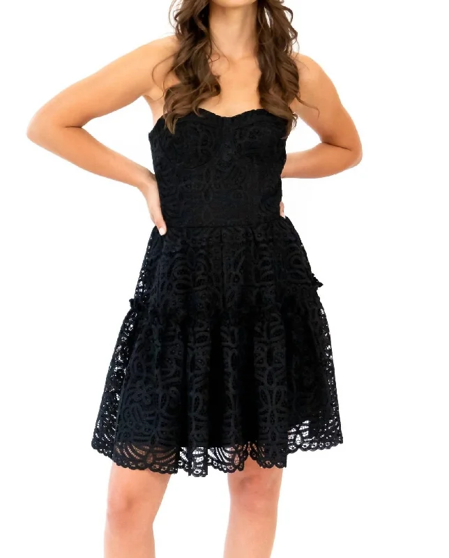 Floral Lace Mini Dress In Black Fashionable Pleated Mini Dress