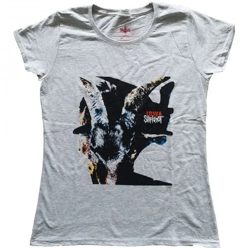Slipknot Womens/Ladies Iowa Goat Shadow Heather T-Shirt-- Zippered Buttoned Snapped