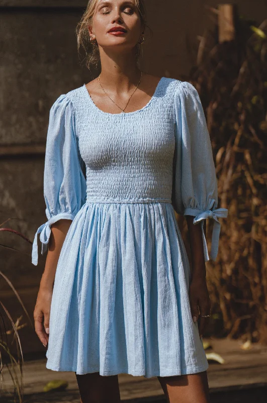 Jolie Puff Sleeve Linen Mini Dress by ELF Fashionable Button-Front Mini Dress
