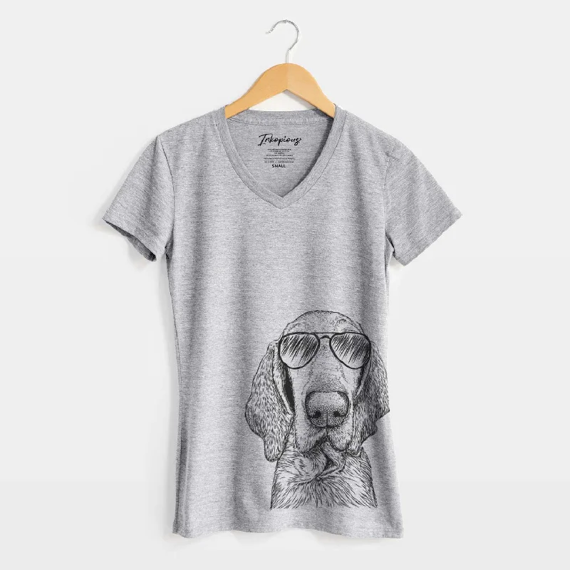Aviator Kylie the Bracco Italiano - Women's V-neck Shirt-- Iron Safe Non-Iron Wrinkle Free
