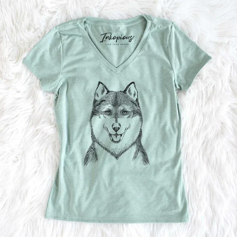 Bare Koda the Siberian Husky - Women's V-neck Shirt-- Cashmere Blend Cotton Blend Poly Blend